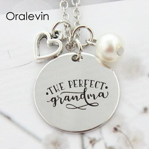 THE PERFECT GRANDMA Inspirational Hand Stamped Custom Necklace Grandma Gift Jewelry,10Pcs/Lot, #LN711