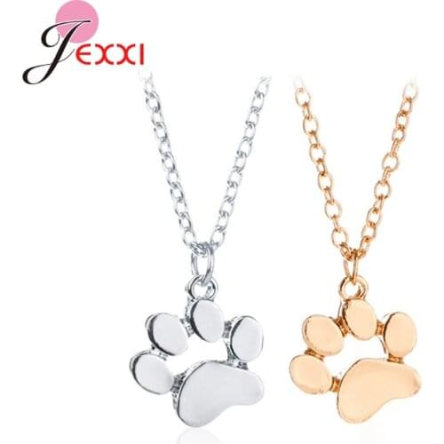 Lovely Pet Jewelry Pendant Necklaces For Women Dog Paw Footprint Lover Gift 925 Sterling Silver Choker Necklaces