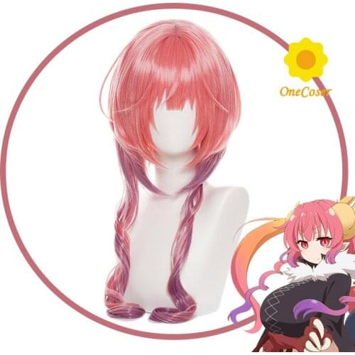 Anime Miss Kobayashis Dragon Maid Iruru Cosplay Wig Pink purple Gradient Hair Heat-resistant Fiber Hair+Wig Cap Halloween Party