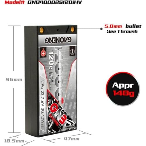 Rechargeable battery GAONENG GNB 4000mAh 2S 7.6V 100C/200C low profile Hardcase pack 4.0mm Deans Plug for RC Car RC Boat