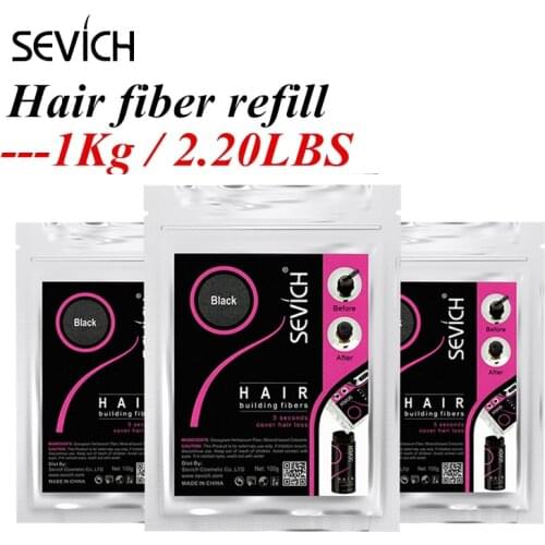 Refill 1kg Instant Hair Loss Fibers Keratin Building Fiber Powders Hair Fiber Styling Hair Extension Natural 10colors