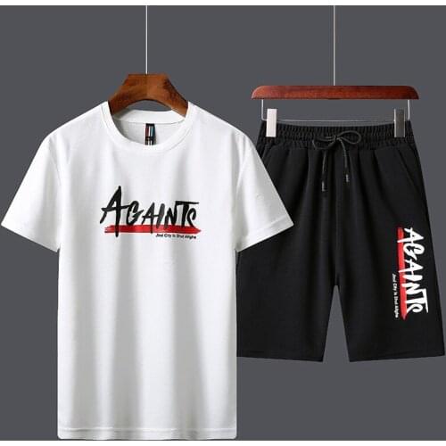 QRWR 2020 Summer Mens Sets Casual Two Piece Set Sports Suits Fashion Print Sports Suit Plus Size M-4XL High Quality