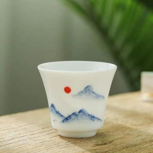 Hand-Painted Kung Fu Cup Teacup Large Ceramic Whiteware Thin Tire Creative Pu'er Personal Cup Ceramic Master Cup Ceramic Teacups