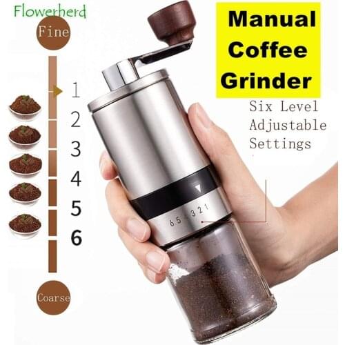Manual Coffee Grinders Ceramic Burr Grinder Hand Coffee Grinder 6 Adjustable Settings Portable Office Camping Travel Outdoor
