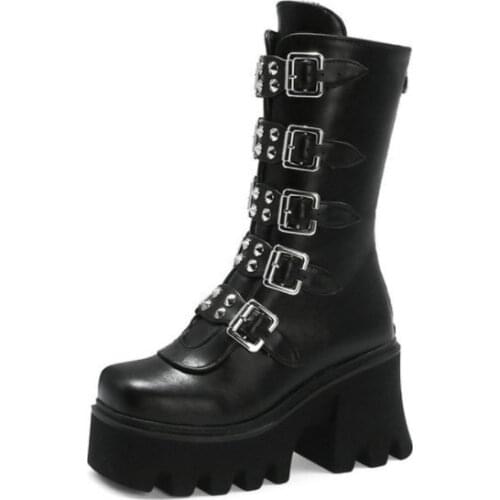 Dropshipping 2021 Women Ankle Boots Gothic Platform Punk Winter Martin Black High Heels Sexy Ladies Shoes Plus Size 41 42 43