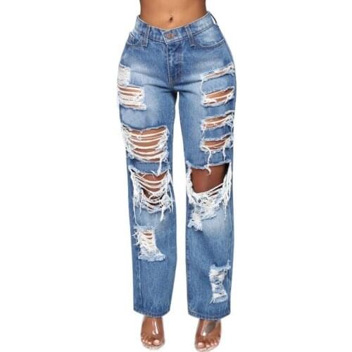 Plus Size S M L XL XXL XXXL Women Fashion Ripped Jeans Loose Scratch Denim Pencil Pant Mid Waist Hip Hop Pants