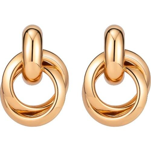 Golden Big Hoop Earrings Korean Geometric Metal Gold Earrings For women Female Retro Drop Earrings 2020 Trend Fashion Jewelry