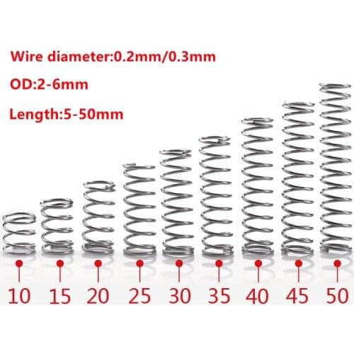 10PCS 0.2-0.3mm Wire Diameter 304 Stainless Steel Micro Small Compression Spring 2-6mm Diameter 5-50mm Length
