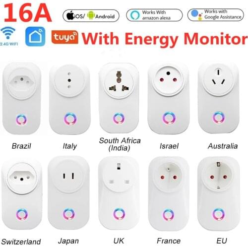 16A WiFi Smart Plug EU Brazil UK Voice Control Power Energy Monitor Outlet Timer Socket for Alexa Google Home Tuya Smartlife App