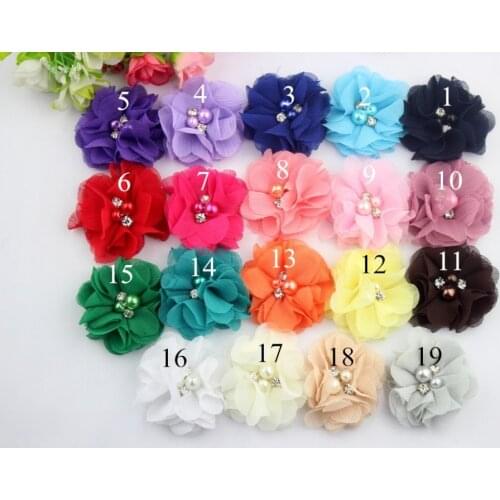 20pcs/lot 5.5cm Chiffon Fabric Flower Rhinestone Center DIY Artificial Flowers for Headband Hat Garment Free Shipping