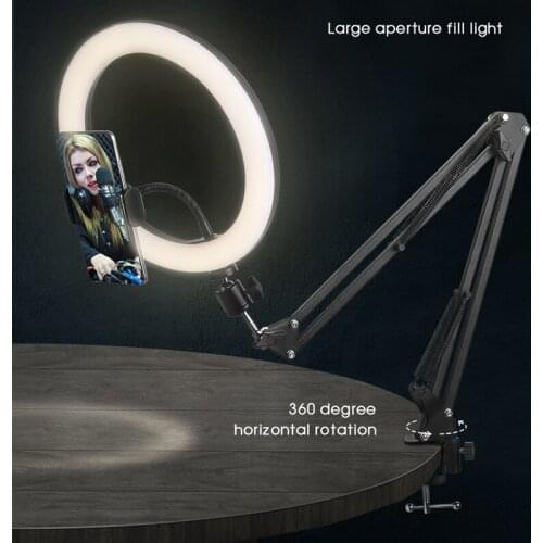 26cm LED Selfie Ring Light Phone Stand With Folding Arm Circle Fill Light Dimmable Tripod Photography RingLight For YouTobe