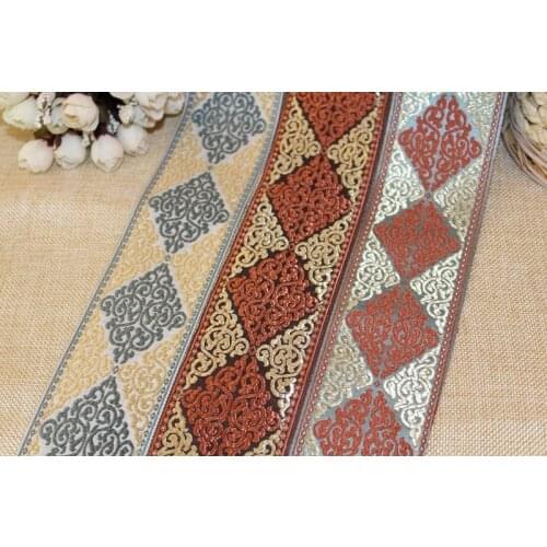 5yards/lot wide 6cm Woven Jacquard Ribbon classical totem Geometric quadrangle design curtain and clothing accessory LS-1215