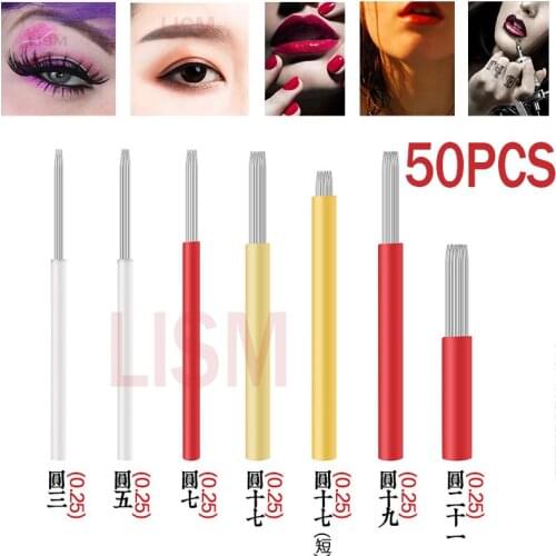50pcs Nano Disposable Microblading Blade Fog Tattoo Needle 3R 5R for 3D Embroidery Eyebrow Lip Permanent Makeup Manual Pen PMU