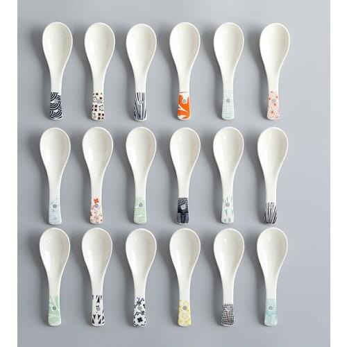 8 Pcs / Set Ceramic Soup Spoon Combination Porcelain Tableware Underglaze Color CZY1031-8S