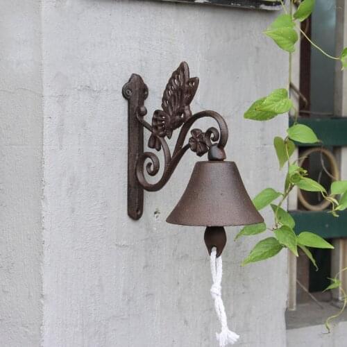 Antique Rustic Butterfly Cast Iron Wall Bell Vintage Green Black Gold Heavy Metal Wall Mounted Hand Cranking Welcome Door Bell