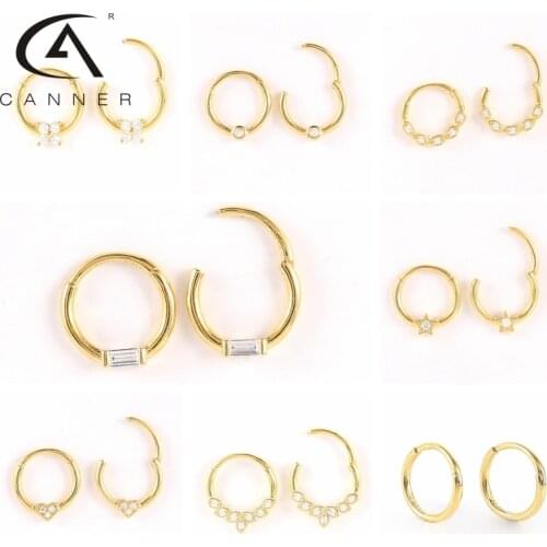 CANNER 2Pcs Invisible Earrings For Women Silver 925 Ear Bone Piercing Circle Hoop Earrings Jewelry Nose Ring Belly Button Ring