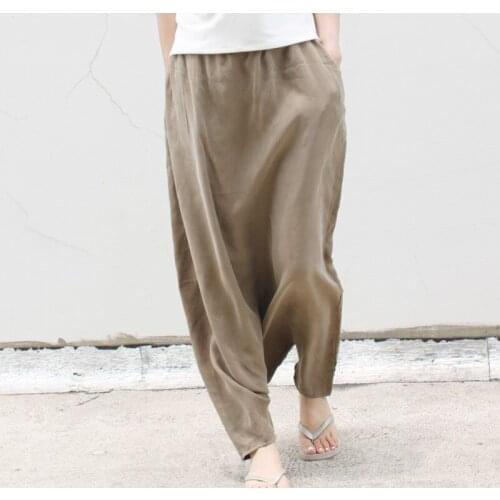 Large crotch pants hanging crotch pants culottes pants loose plus size silk cupro female 0219