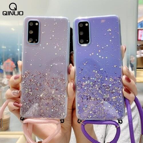 Crossbody Necklace Holder Glitter Phone Case For Samsung Galaxy S20 Ultra S10 E S8 S9 Plus Note 8 9 10 Pro M31 J4 J6 Plus Cover