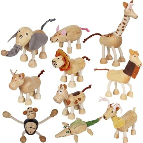Wooden Cutely Animals Doll Small Emulation Animal Models Baby Kids Learning Toys Animal Figurines Dolls Environmentally Friendly