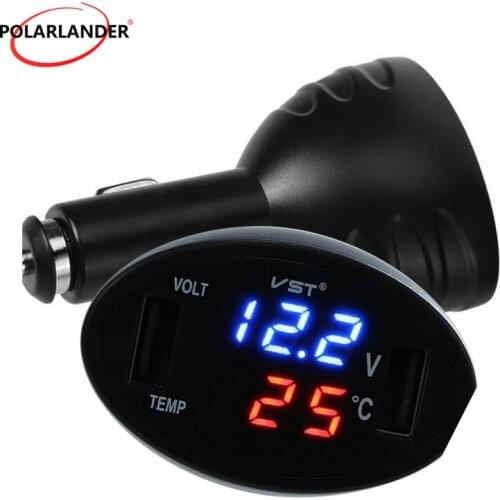 Display Meter brand new 3in1 dual USB Temperature Meter Car charger hot sale Digital LED blue light 12V/24V 2.1A