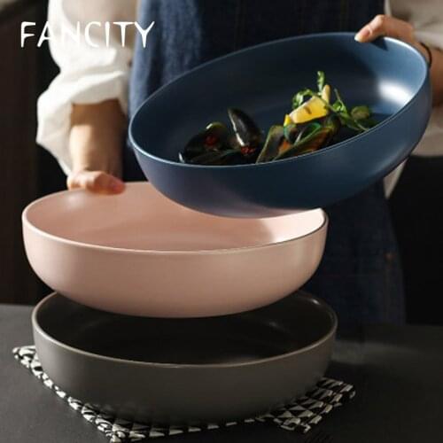 FANCITY Ceramic Japanese Deep Plate Extra Large Extra Large Soup Plate Soup Bowl Large Household Boiled Fish Spicy Large Bowl