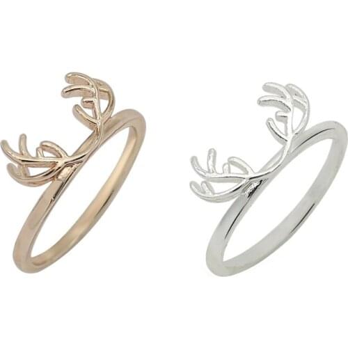 Boho Animal Ring Charm Female Hollow Antlers Shape Two Colors Optional Fashion Girls Party Wedding Jewelry Gift Hot Sale