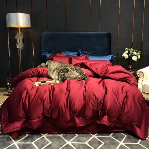 Red blue Luxury Solid 100S Egyptian cotton Embroidery Bedding sets Queen King Royal Duvet cover Bed sheet set Pillowcases 4pcs