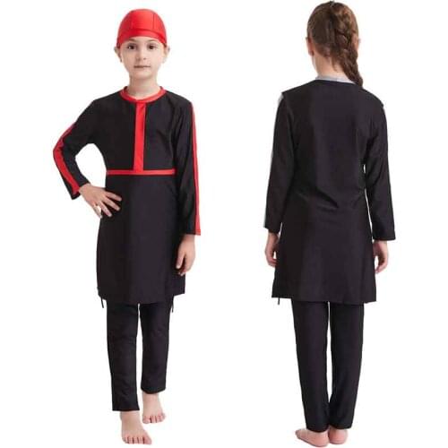 Arab Islamic Turkey Conservative Swimsuit Patchwork New Arrival Girls Full Coverage Swim Wear 3pcs Muslim Traditional Beachwear
