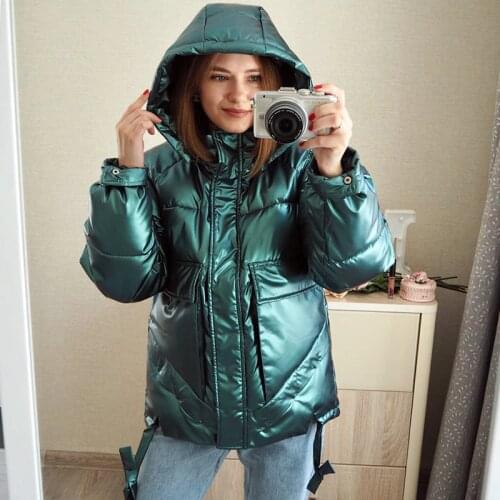 Winter jacket Women Short Parkas Casual Female Thicken Warm Hooded Jackets Coat Wind prood Shiny Big Pocket Jackets