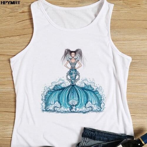 Sexy White Tank Tops Women Aquarius Print SleeveLess Lady Top Ladies Womens Harajuku constellation Graphics Vest Female Clothes