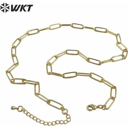 WT-N1224 HOT populared 4x11mm gold electroplated brass link chain necklace fashion jewelry findings chain necklace