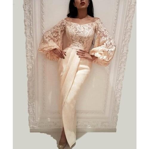 Muslim Formal Mermaid Evening Dresses Women Long Bell Sleeves Evening Gowns 2019 Middle East Female Dresses