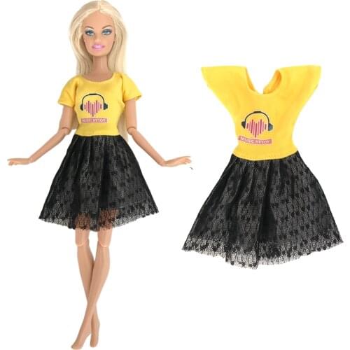 NK 1 Pcs Fashion Music Pattern Skirt Yellow Shirt For 1/6 Dolls Accessories For Barbie Doll Dress Outfits Clothes Kids Toy
