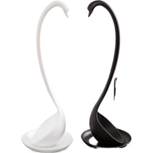 New Swan Shaped Soup Ladle White/Black Design Special Upright Swan Spoon Useful Kitchen + Saucer Cooking Tool wholesale