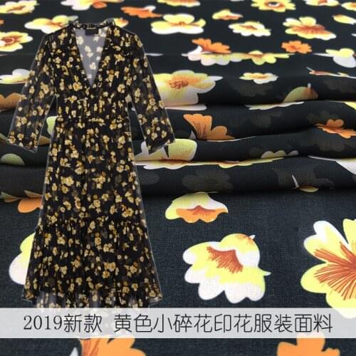 New yellow small floral high quality digital printing apparel fabric handmade DIY fashion polyester chiffon fabric