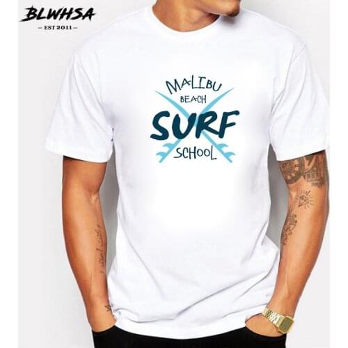 BLWHSA New Arrivals Summer Holiday Mens T Shirts Short Sleeve Clothes Malibu Beach School T-shirts Surffing Casual Top Tees