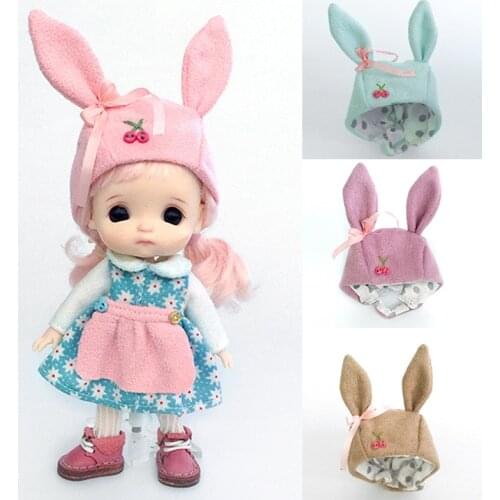 Ob11 doll clothes bow hat cute rabbit ear hat for obitsu11, molly, gsc, 1/8 1/12bjd doll hat doll accessories
