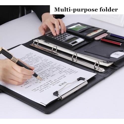 A4 File Folder Conference Multifunction Pouch Cover Office Business Management Clip Binder Calculator Card Holder Manager Clip