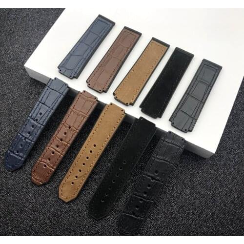 23*15mm Crazy horse leather with Nature rubber silicone watchband watch band for Hublot strap butterfly buckle accessories logo