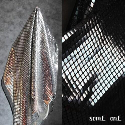 Rubiks Cube Grid Mesh Fabric Silver Sequins DIY Patches Background Decor Skirt Dress Cosplay Metallic Garment Designer Fabric