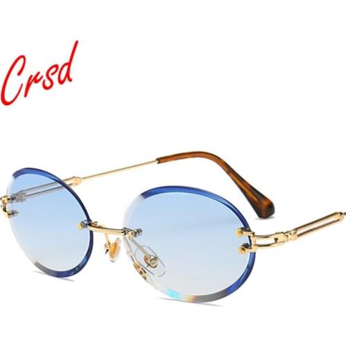 CRSD 2020 Retro oval sunglasses women men Round frameless gray brown clear Ocean lens rimless Metal sun glasses for women UV400