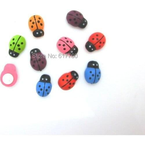 Free shipping-200pcs Random Mixed Painted Ladybug Self-Adhesive Wood Craft Scrapbooking Ornament 13x9mm(1/2"x3/8") J1991