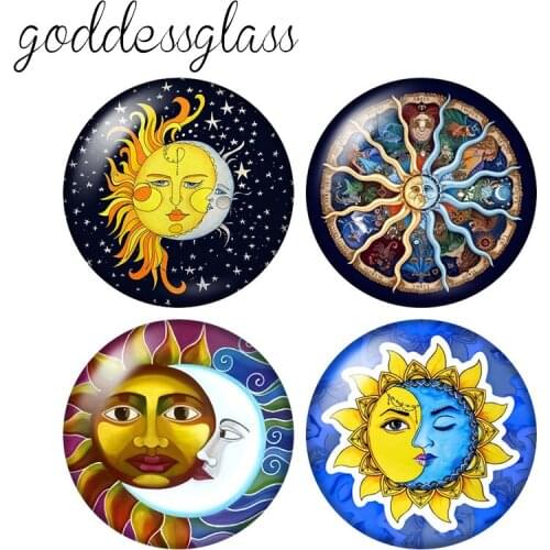 New Sun and Moon Vintage patterns 10pcs 12mm/18mm/20mm/25mm Round photo glass cabochon demo flat back Making findings ZB0948