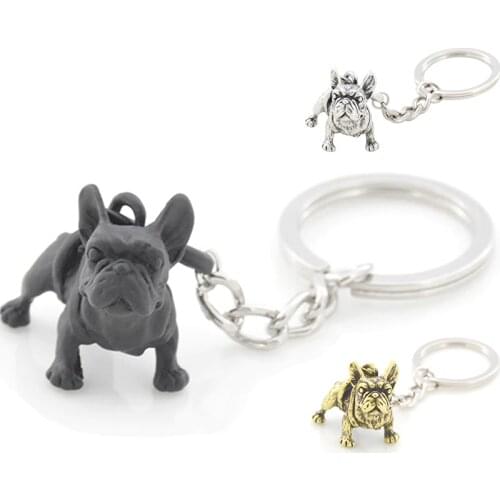 Vintage 3 Colors 3D French Bulldog Key Chains Cute Dog Keychains Keyring Pet Fashion Jewelry Boyfriend Girls Gift Accessories