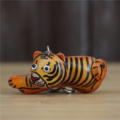 Cowhide creative little tiger bag pendant twelve zodiac cowhide keychain bag hanging mini tiger animal doll gift