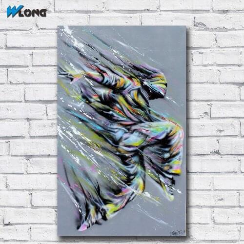 WLONG Fashion Oil Painting Abstract Graffiti Street Dance Wall Art Canvas Prints Pictures For Living Room And Bedroom No Frame