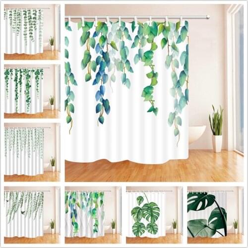 Green Leaf Vine Shower Curtains Water Color Spring Floral Plant Leaves Bathroom Set Waterproof Polyester Fabric Decor Curtain