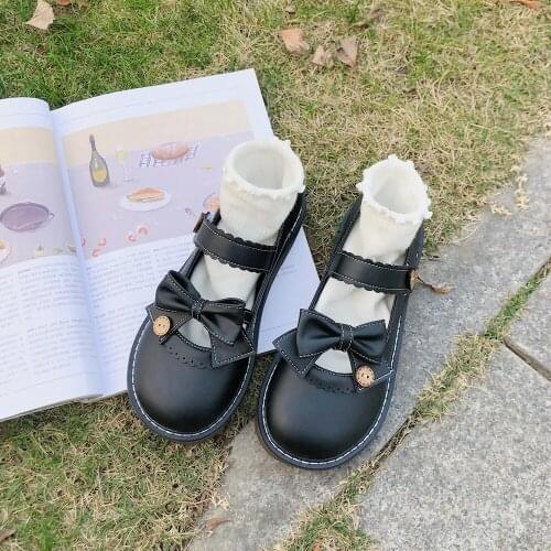 Womens small leather shoes 2021 spring and autumn fashion British college style cute bow shallow mouth flat velcro single shoes