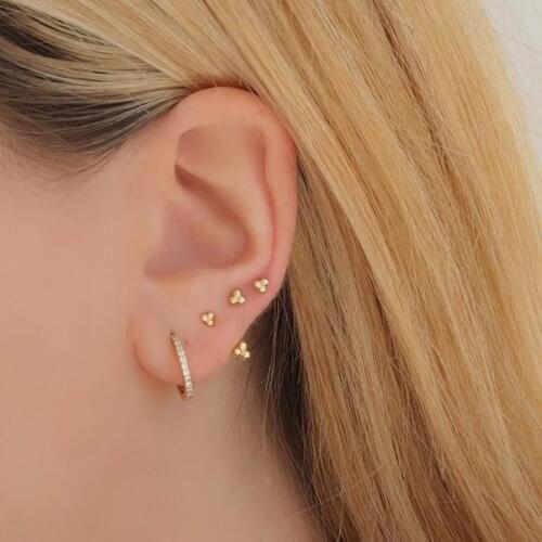 2021 new 925 sterling silver dainty earring minimal delicate design Gold color colorful rainbow cz women multi piercing earrings