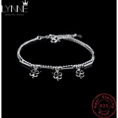Newest Fashion Lucky Clover Pendant Bracelet 925 Sterling Silver Small Ball Double Layer Chain Bracelets For Women Jewelry Gift